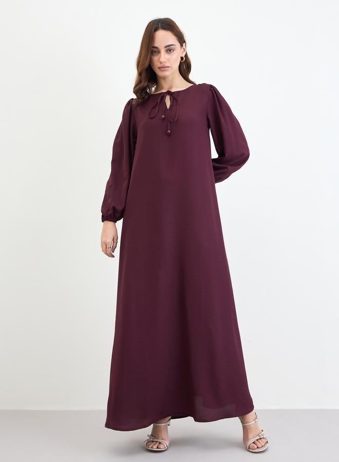 Amirah Women Burgundy Tie-Up Neck Jalabiya - Image 2